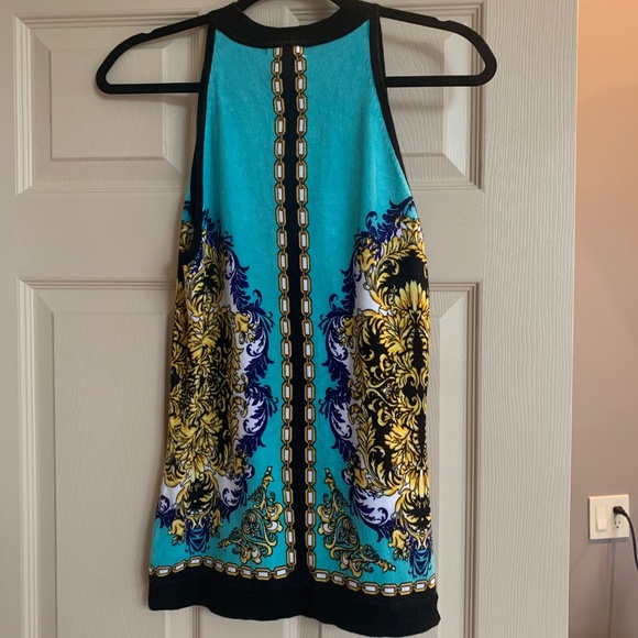 Cache Green/Black Print  Sleeveless Sweater sz M - Picture 4 of 5